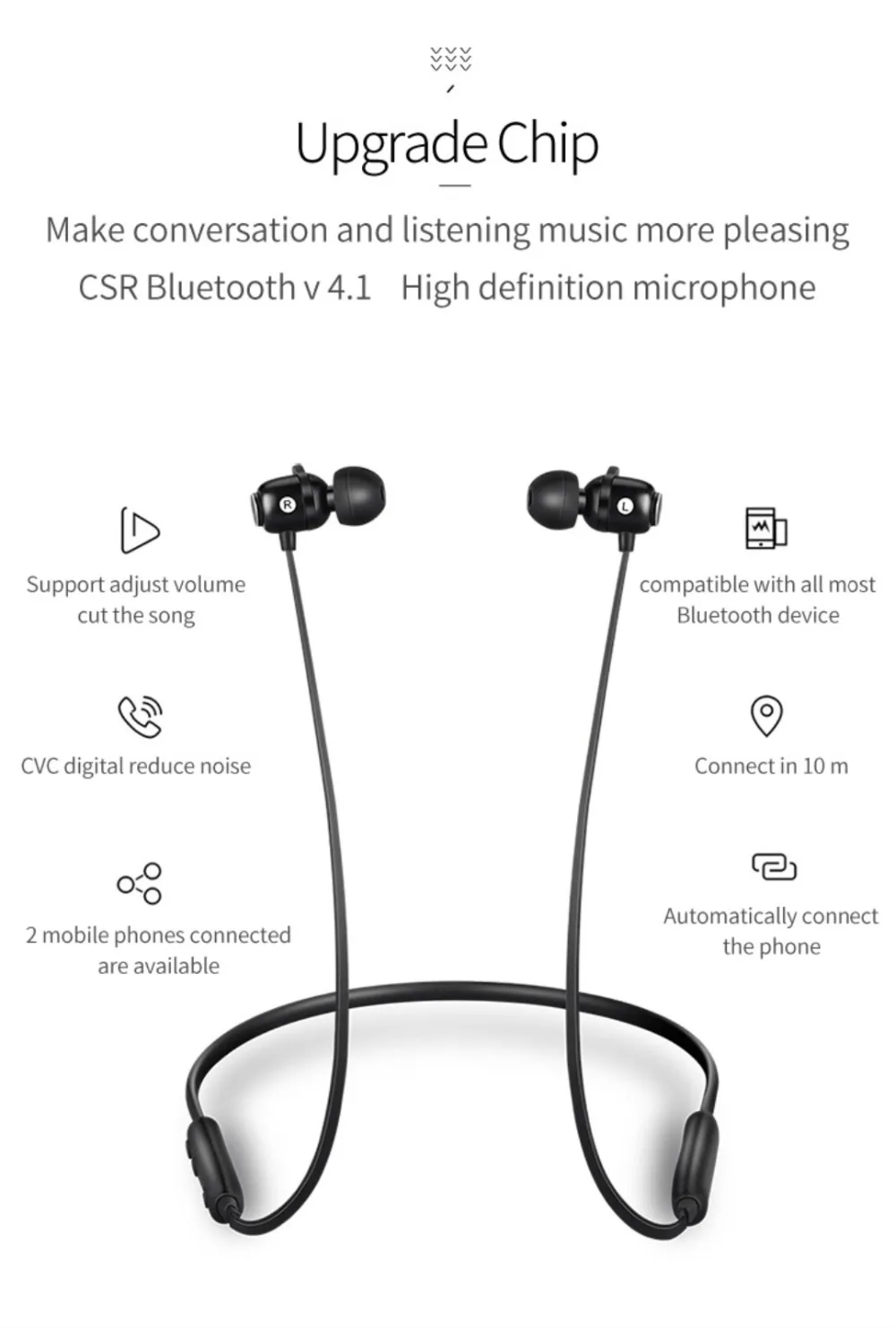 QCY S6 магнитные bluetooth-наушники с микрофоном, Беспроводные спортивные наушники IPX4, наушники с шейным ремешком, гарнитура для всех телефонов