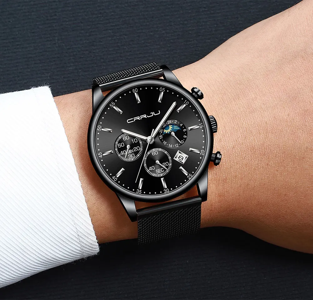 CRRJU мужские часы Reloj Hombre 2019 s лучший бренд класса люкс кварцевые с большим