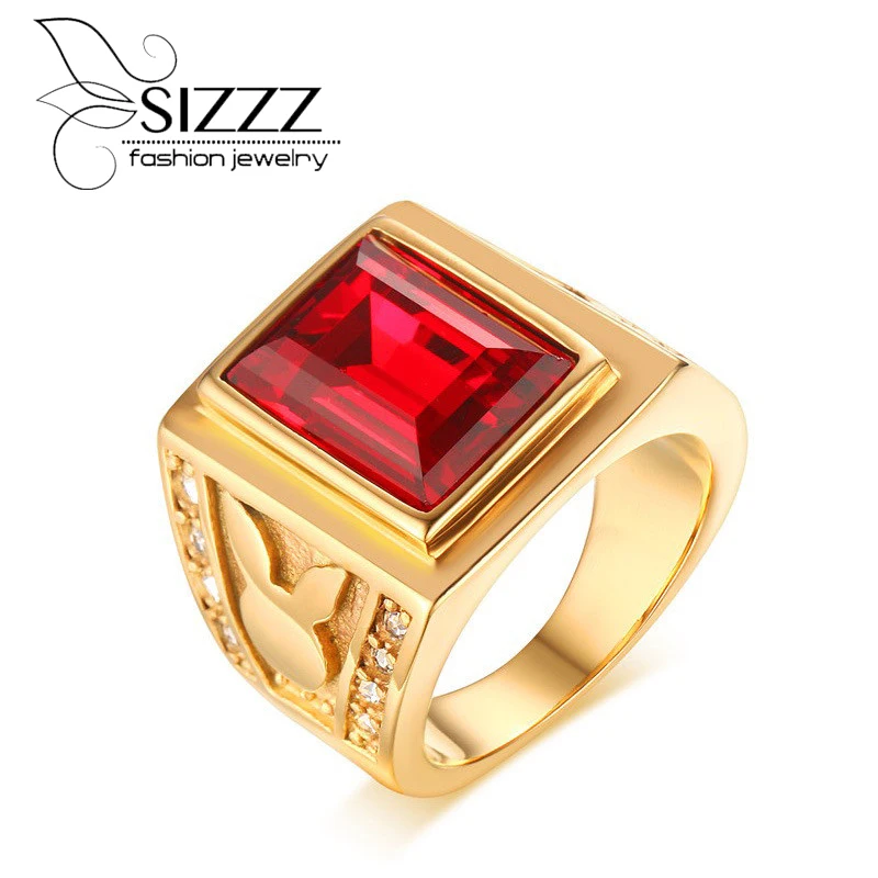 Мужское и женское кольцо SIZZZ из нержавеющей стали с красным фианитом|cz rings|party ringring