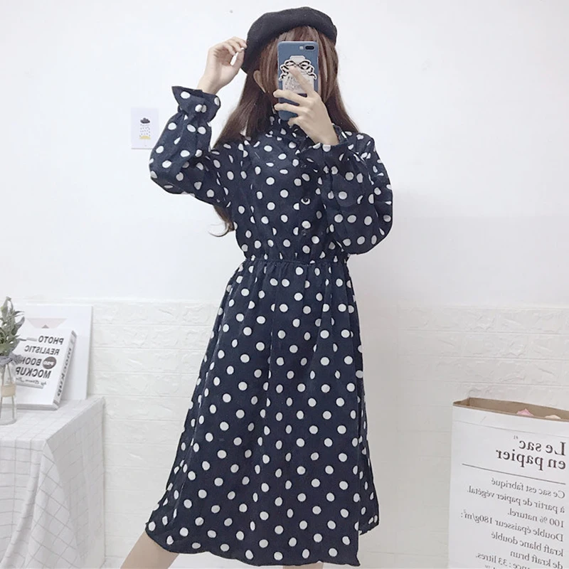 Зимнее женское платье новое японское милое вельветовое с длинным