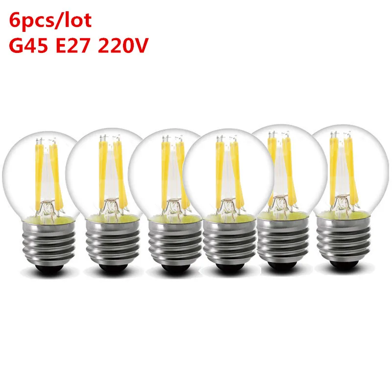 6 шт./лот 2w 4w 6w 8w E27 E14 прозрачные светодиодные лампы 220v A60 G45 ST64 C35 матовая