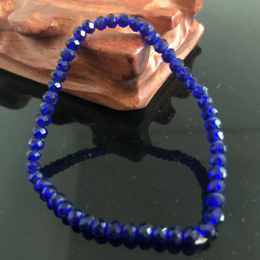 HT4M9 Royal Blue Ручной работы женские 4 мм горный хрусталь кристалл бисером круглые стеклянные бусины стрейч браслет Femme женские браслеты на запястье девушка обертывание ювелирные изделия - Окраска металла: HT4M9 Royal Blue