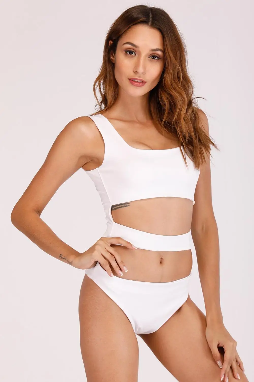 New summer women's sexy high waist tight body color bandage vest hollow jumpsuit swimwear | Женская одежда