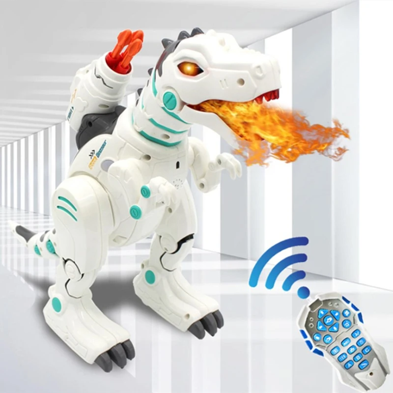 

new educational toy Remote Control Robot Dinosaur Toy 360 Degree Rotate Simulation Spray Flame Dinosaur With Bullet kid best gif