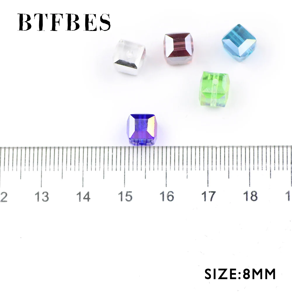 Квадратные шарики BTFBES 8 мм 30 шт. стеклянные с австрийскими кристаллами для