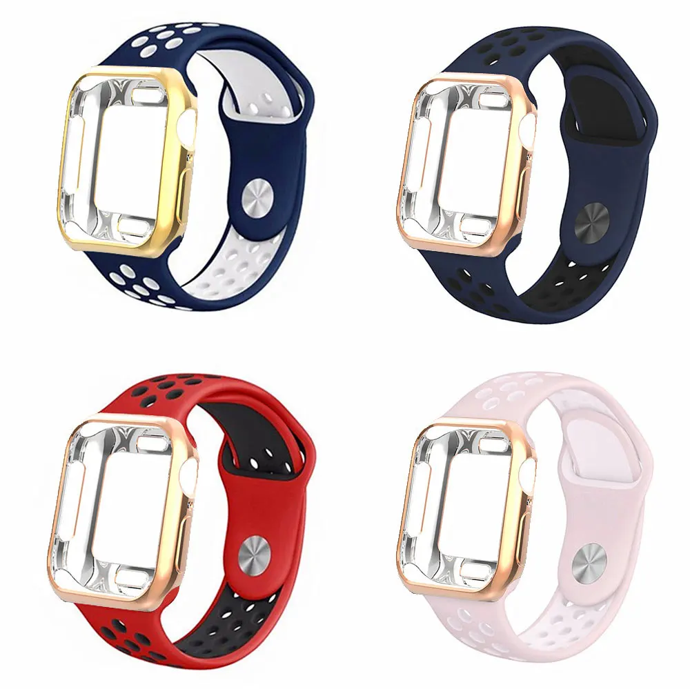 Ремешок+ чехол для Apple Watch 38 мм 40 мм 42 мм 44 мм браслет мягкий силиконовый спортивный ремешок для iWatch серии 5 4 3 2 1