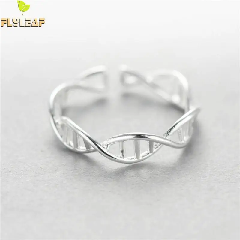 

100% 925 Sterling Silver Double Spiral Structure DNA Open Rings For Women Personality Fashion Fine Jewelry Flyleaf