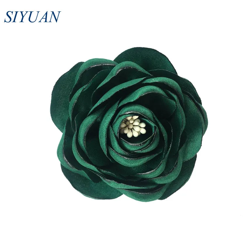 18-green 5 шт./партия, 2,4 ''сгоревший атласный цветок Camelia с Stamen девушка цветок шпилька свадебное платье Декор DIY бутик TH284 - Цвет: 18-green
