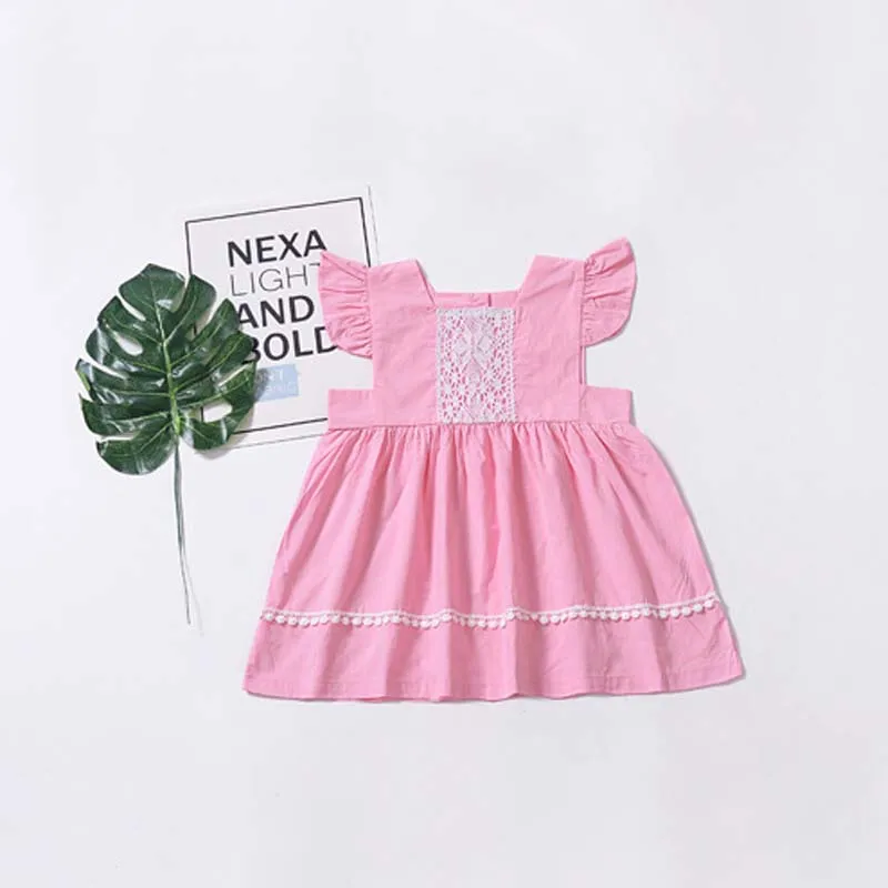 Pink Платья для маленьких девочек; Новинка года; летнее платье для маленьких девочек 1-6 лет; однотонное платье; плиссированное платье с бантом на рукавах для малышей - Цвет: Pink