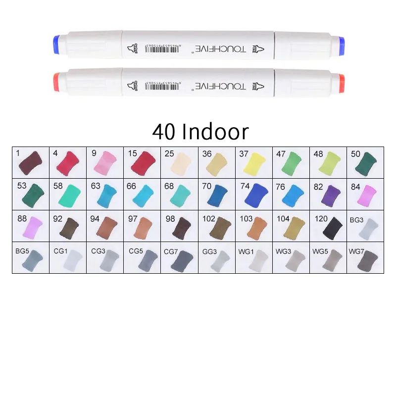 WHITE-40INDOOR TOUCHFIVE 168 эскиз маркеры кисти ручки набор манга цветные маркеры набор двойная головка художественный поставщик краски ручка маркер для рисования для студентов - Цвет: WHITE-40INDOOR