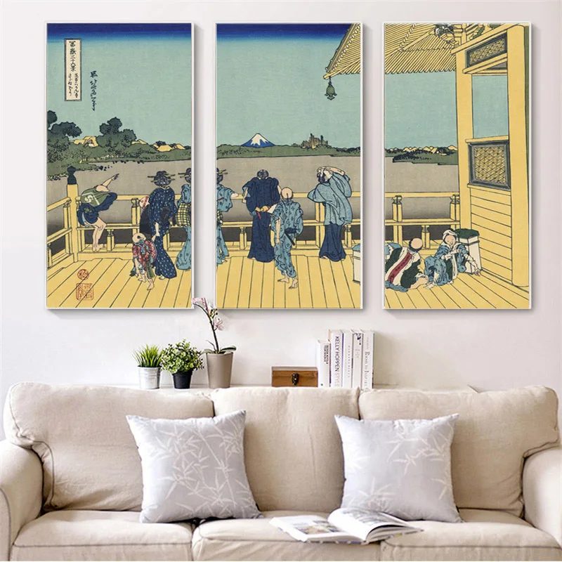 3 шт./компл. японский Ukiyo e холст принт картины весенний тур по гору Fuji живопись