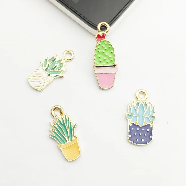 10 шт. DIY Золотой Металл Эмаль цвет суккуленты в горшке кактус Завод Подвески