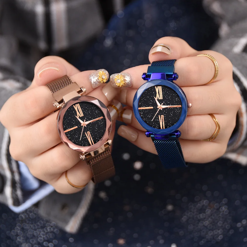 

New Fashion 2019 Ladies Wrist Watches for Women Rose Gold Magnet Starry Sky Diamond Quartz Watch Clock Ladies Watch Reloj Mujer