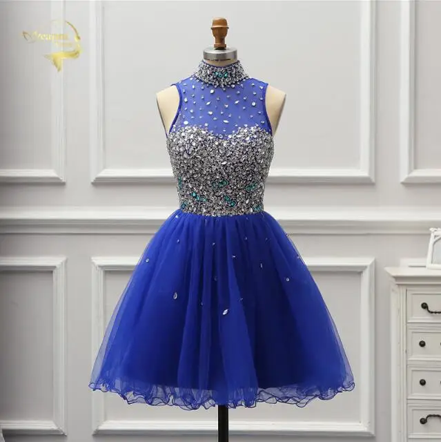 Royal Blue JEANNE Love сексуальная длина до колена коктейльные платья Кристалл Иллюзия Королевский синий цвет для вечеринок платье Элегантный Холтер девушка леди JO002945 - Цвет: Royal Blue
