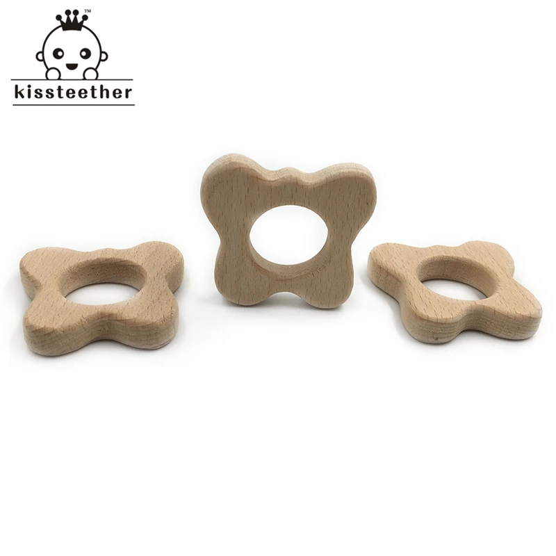Mordedor de madera de haya org&aacute;nico hecho a mano, mariposa Natural, colgante personalizado, respetuoso con el medio ambiente, seguro, juguetes para beb&eacute;s-2