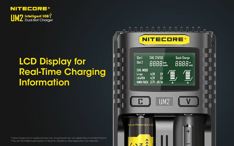 NITECORE UM2 автоматический универсальный Быстрый Интеллектуальный USB ЖК-дисплей батарея