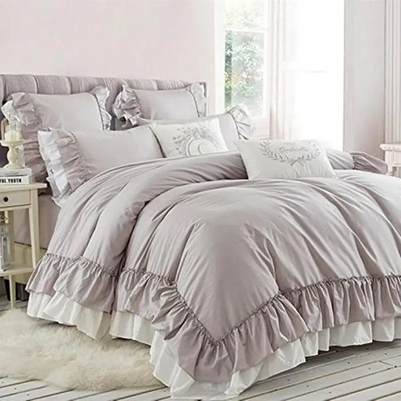 Новый элегантный постельный комплект цвета хаки ручной работы с большими рюшами