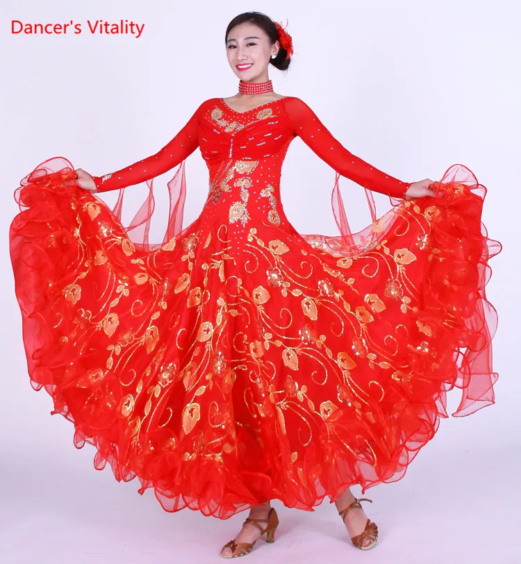 Профессиональный бальный танец платье для старшего поколения с блестками