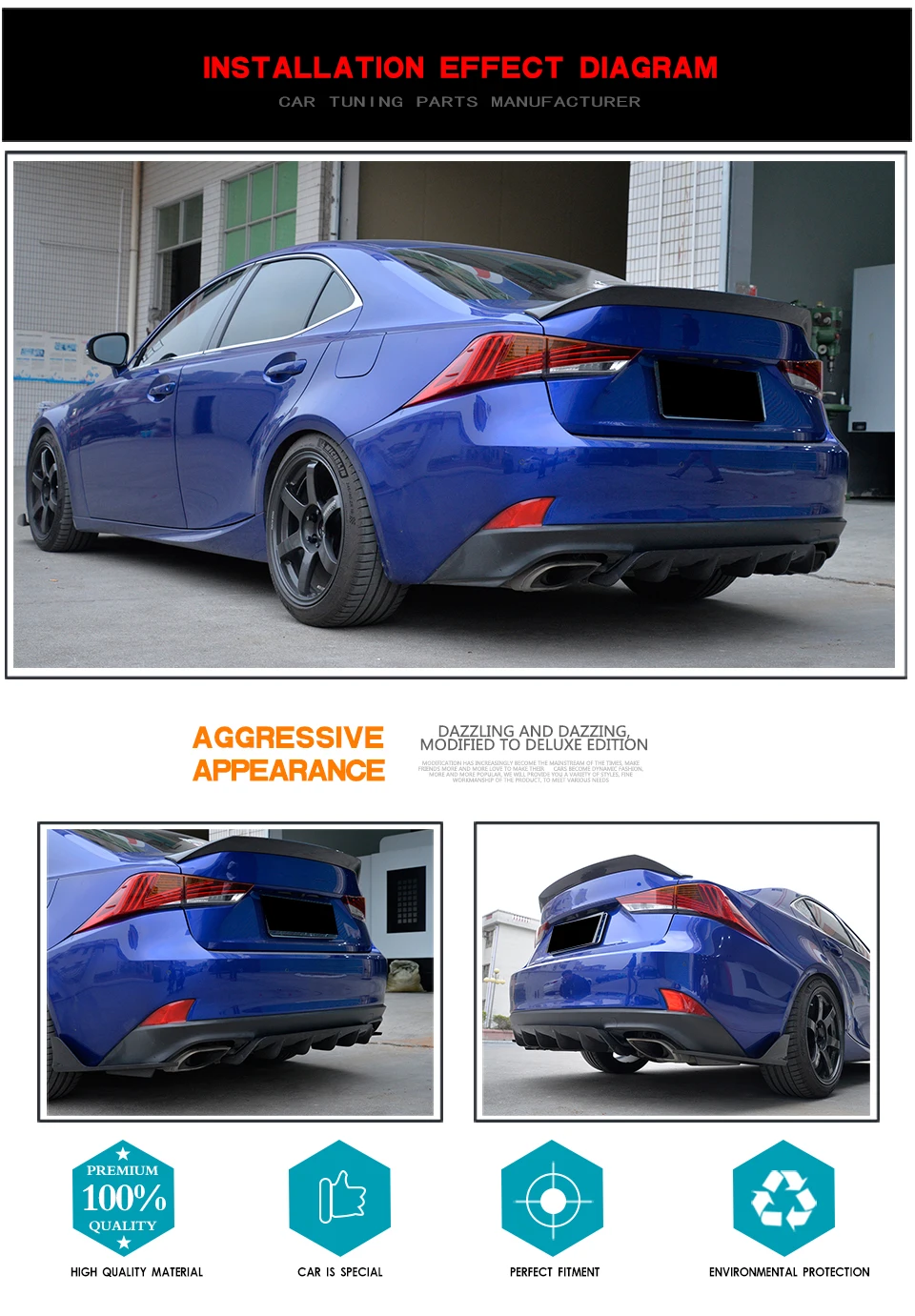 Карбоновый гоночный задний диффузор бампер для LEXUS IS300 IS350 IS F Sport Sedan 4 двери 17-18