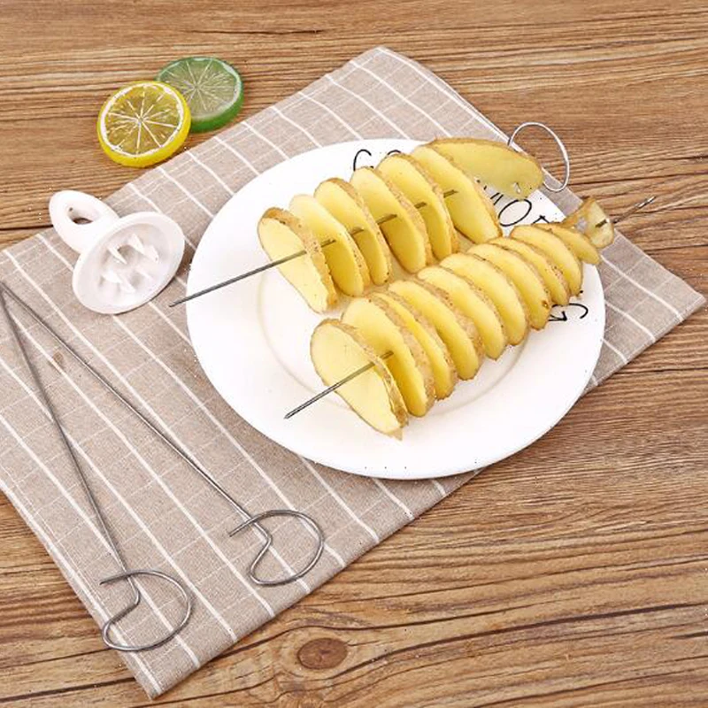 1pc 3 string Rotate Potato Slicer Stainless Steel +Plastic Twisted Slice Cutter Spiral DIY Manual Creative | Дом и сад
