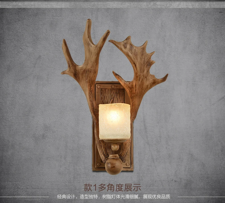 Ретро креативная прикроватная лампа для гостиной спальни смолы рога