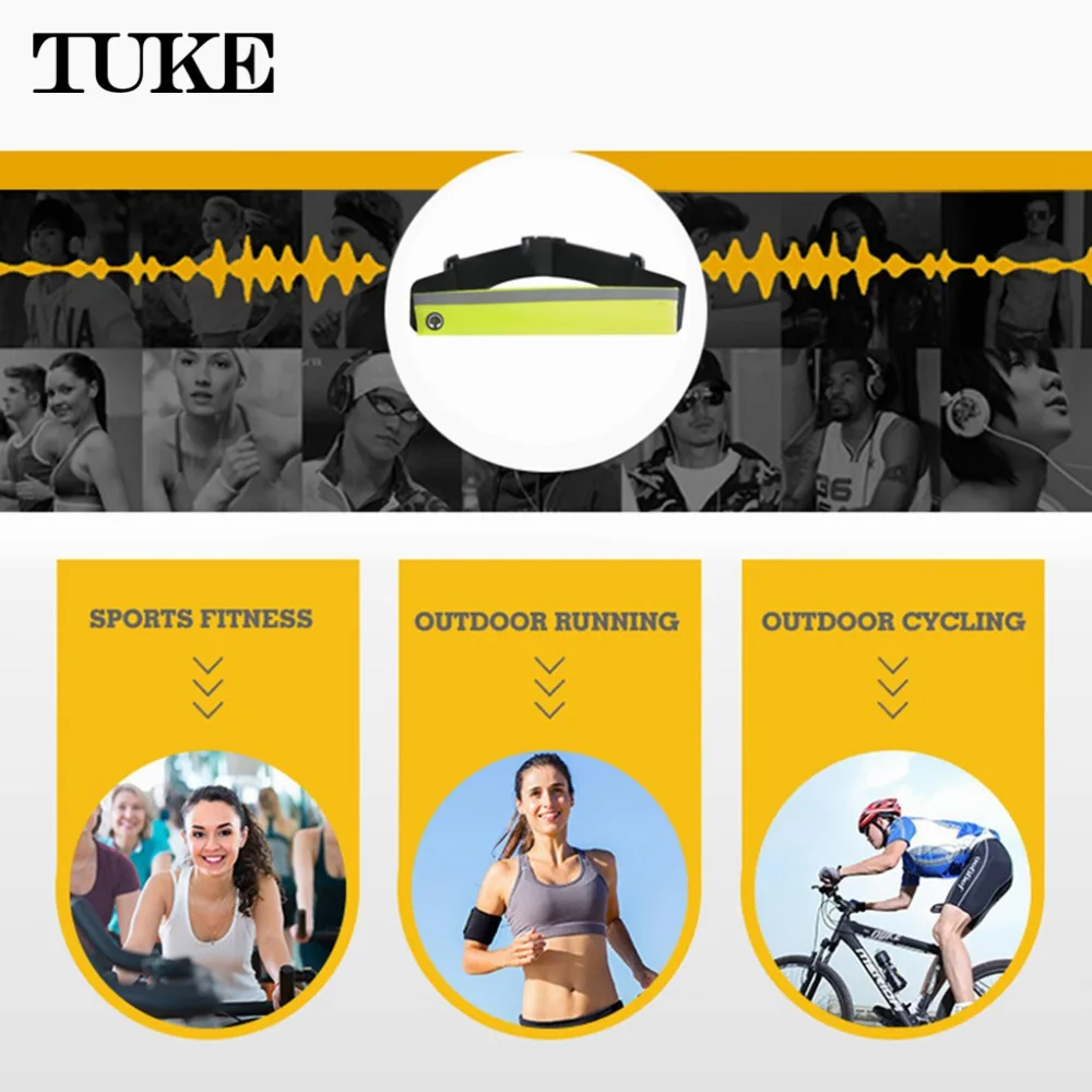 Спортивная водонепроницаемая поясная сумка TUKE для бега регулируемый нейлоновый