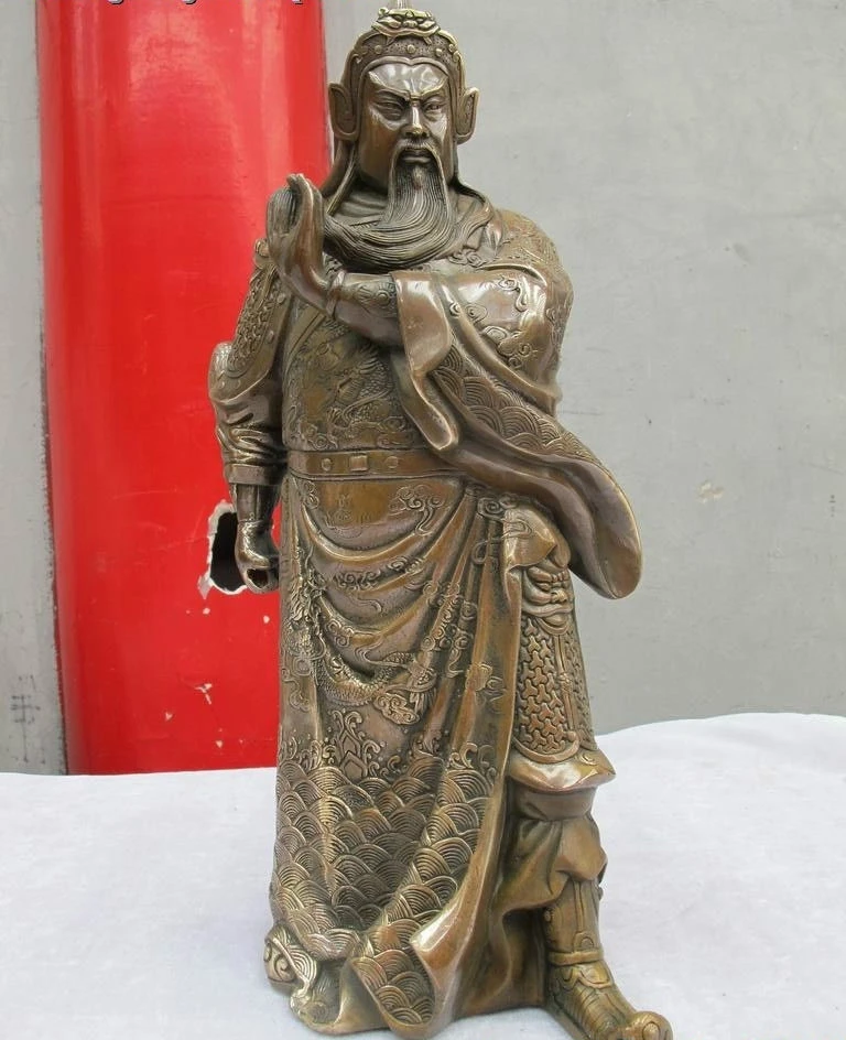 

Chinese Copper Bronze handwork carve Dragon Guan Gong mammon warrio Statue