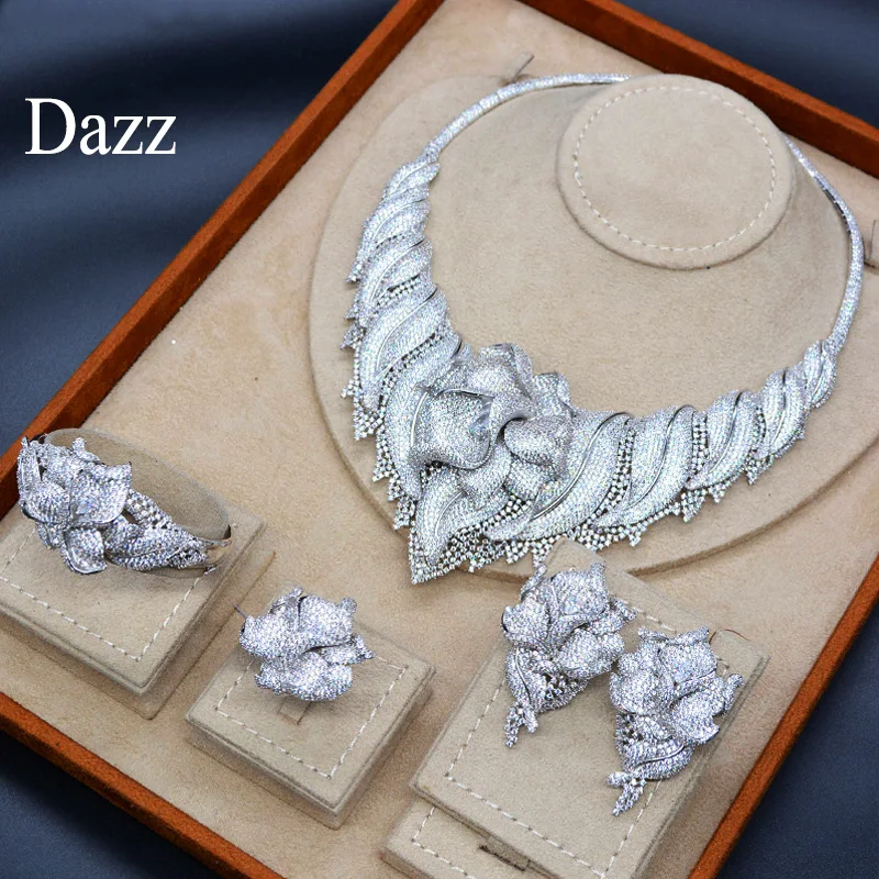 Dazz роскошные большие цветы нигерийский Свадебный ювелирный набор невесты