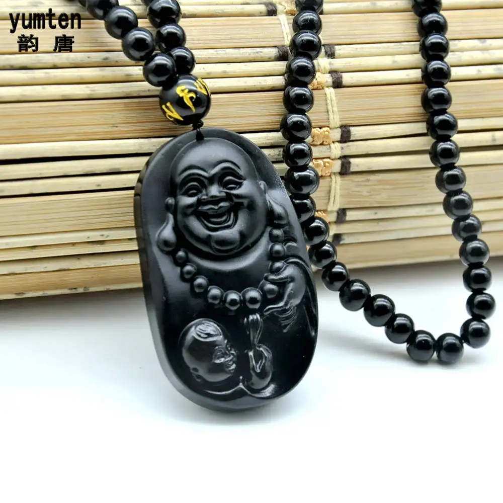 Yumten Obsidian Mile Ожерелье Кулон Будда черные бусины из натурального камня Pingente Guardian