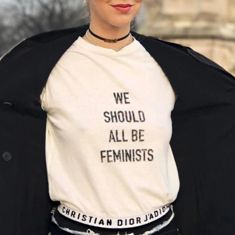 Women T Shirt Summer Fashion We Should All Be Feminists Letters Printing Short Sleeve All-Match O-Neck Black White Casual | Женская