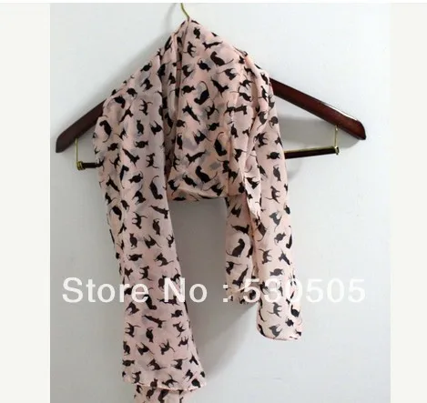 Розовый Кошачий шарф шифоновый с милым котенком рождественский подарок мягкий и