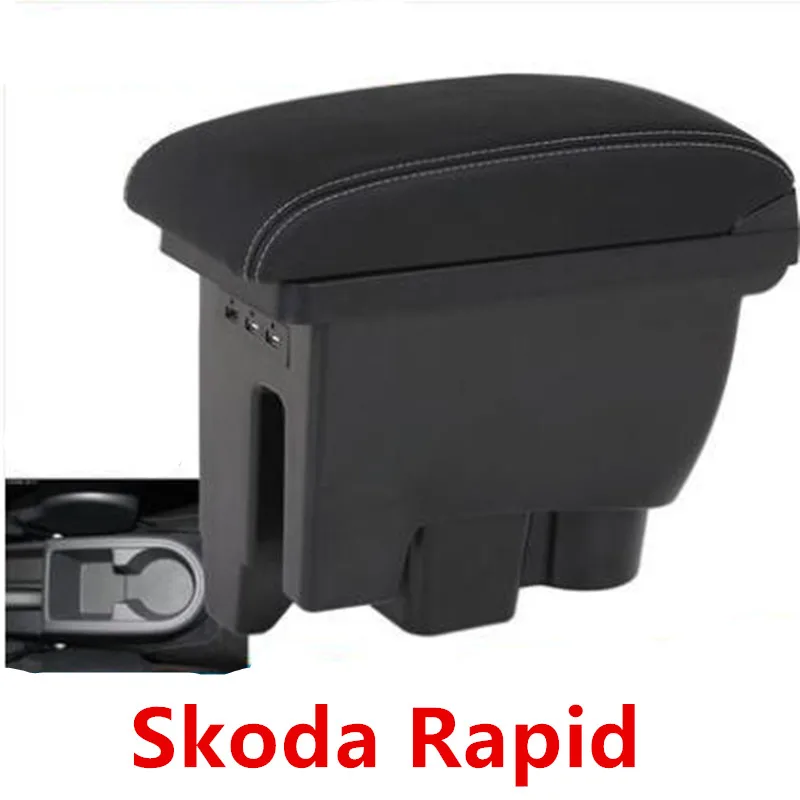 Для Skoda Rapid Spaceback подлокотник коробка+ 3USB черный кожаный центр ящик для хранения модификации
