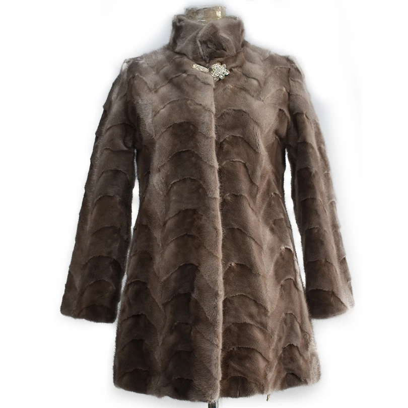 Пальто женское из натурального меха норки модная однотонная Шуба с воротником