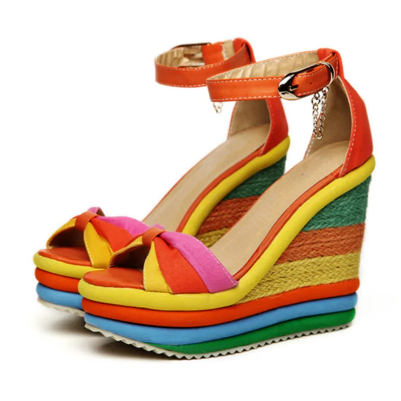 Лидер продаж Разноцветные Босоножки на платформе Сандалии гладиаторы с открытым