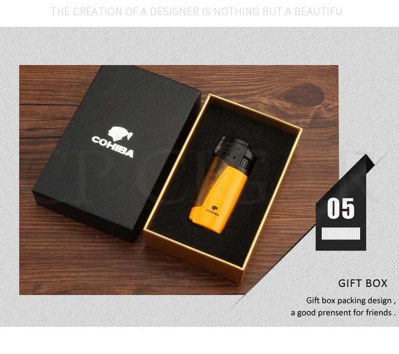 COHIBA зажигалки Winproof 3 Jet зажигалка с горелкой бутановые зажигалки сигарета карманная зажигалка Bulit-in резак для сигар W/Подарочная коробка
