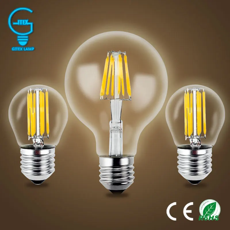 

Gitex Antique LED E27 Bulb Retro Lamp 220V 2W 4W 6W 8W LED Filament Light E14 Glass Ball Bombillas LED Bulb Edison Candle Light
