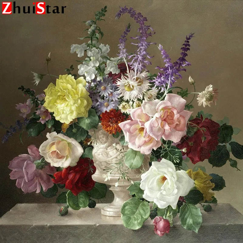 5D Diy Полная квадратная дрель Алмазная вышивка крестиком на рисунке с цветочной