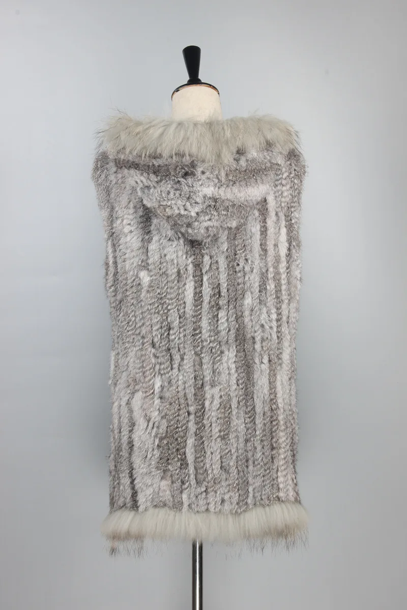 Женский жилет с капюшоном зимняя безрукавка из натурального меха кролика