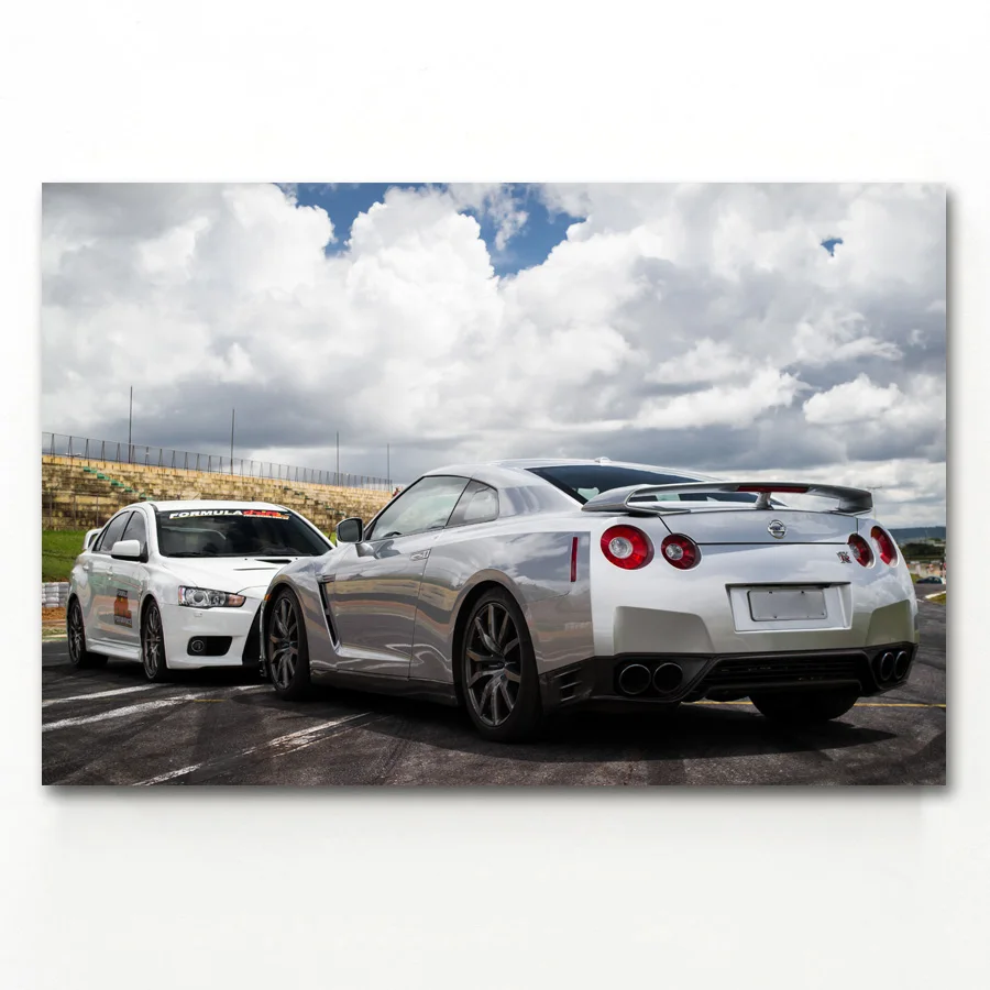 Настенные картины Lancer Evolution против Nissan GTR R35 спортивный автомобиль Плакаты и