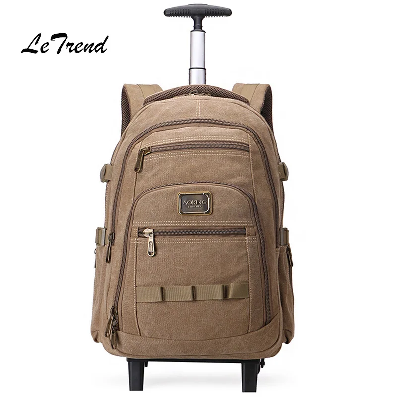22 inch Khaki Letrend бизнес дорожная сумка большой емкости чемоданы колеса Мужчины плеча рюкзак тележка для багажа на колесах носить на багажнике - Цвет: 22 inch Khaki