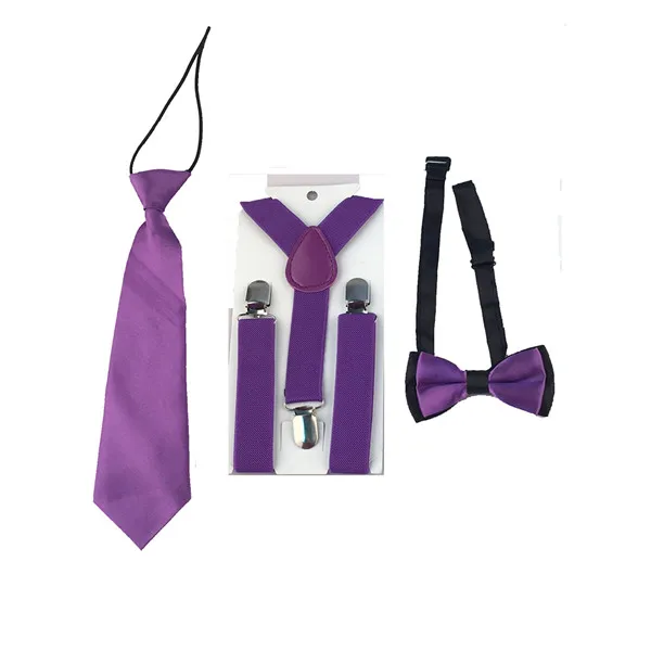 Purple Комплект из 3 предметов для маленьких мальчиков и девочек, детские подтяжки, регулируемые Y-Back подтяжки, Бабочка, галстук-бабочка, комплект свадебной От 1 до 8 лет, YHHtr0009 - Цвет: Purple