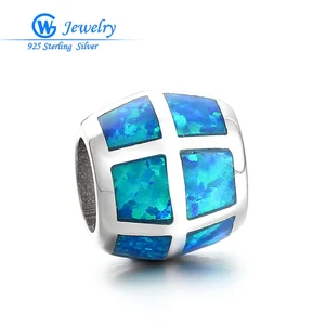 GW Sparkling Blue Opal Charm Cubic Zirconia Silver Beads 925 Sterling Silver Charm Boncuk Missangas Fashion Jewelry FX010H35