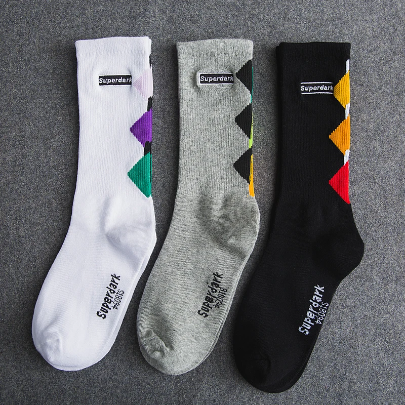 Magic Triangle Stitching Pattern Hipster Exclusive Skateboard Men Sock Street Cool style Colored heel Cotton tube Couple Sox | Мужская