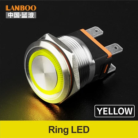 Yellow LED Ring LANBOO 25 мм 15A высокая сила тока Водонепроницаемая фиксация мгновенный DIY анодного окисления черный кнопочный переключатель с люминесцентным светодиодный - Цвет: Yellow LED Ring