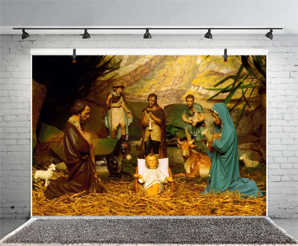 Laeacco Кристиан Иисус сцена рождения статуя фотографии фоны индивидуальные