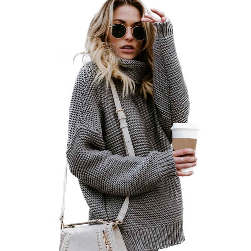 Autumn Winter Turtleneck Knitted Sweater 2019 Women Solid Casual Loose Long Sleeve Pullover Female Warm Knit Jumper | Женская одежда