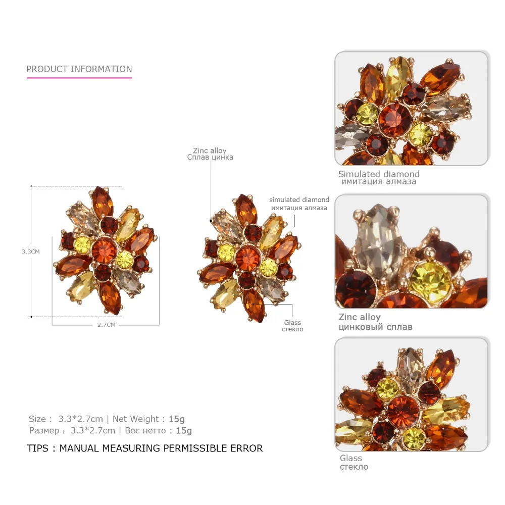eManco Luxury Stereoscopic Crystal&amp Rhinestone Drop Dangle Earrings Light Color Fashion Jewelry New Cloth Accessories | Украшения и