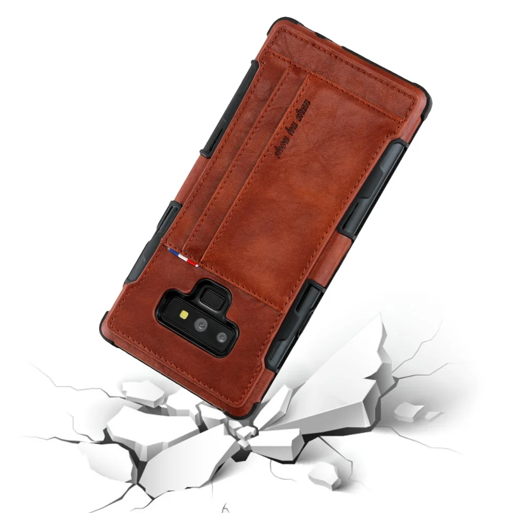Кожаный чехол в стиле ретро с отделением для карт Samsung Galaxy S9 S8 Plus ударопрочный