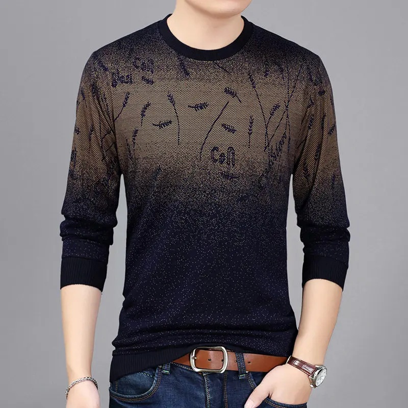 Мужской пуловер с круглым вырезом облегающий вязаный джемпер плотная теплая
