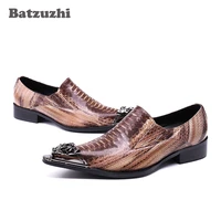 batzuzhi brown genuine leather shoes men pointed iron toe 2021 new men dress shoes leather for business wedding and party us12